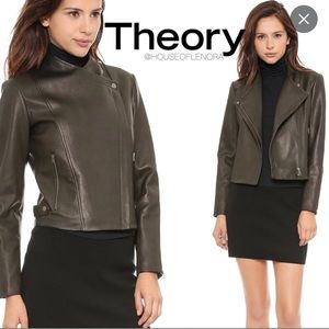 Theory Women's Dark Olive Leather Jacket